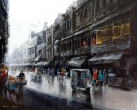 K Mehmood, 24 x 30 Inch, Acrylic and Charcoal on Canvas, Cityscape Painting, AC-KHM-001